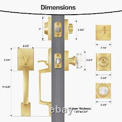 Satin Brass Front Door Handle and Single Cylinder Deadbolt, Front Door Lock Set