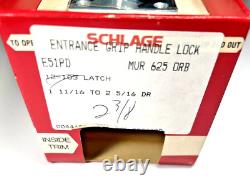 Schlage E-Series E51PD MUR 625 ORB Entrance Grip Handle Lock 2-3/8 BS