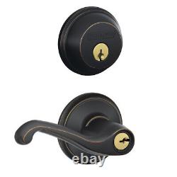 Schlage FB50NV-FLA Flair Keyed Entry Leverset and Deadbolt Combo Bronze