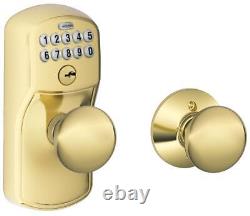 Schlage FE575-PLY-PLY Plymouth Keypad Entry Auto-Lock Door Knob Brass