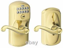 Schlage FE595-PLY-FLA Flex Lock Keypad Entry Lock Leverset Brass
