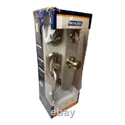 Schlage Front Entry Handleset Comelot Outside Georgian Knob Satin Nickel