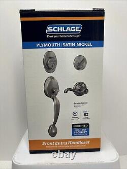 Schlage Plymouth / Flair Satin Nickel Brass Single Cylinder Front Door Set