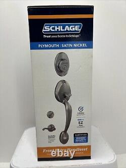 Schlage Plymouth / Flair Satin Nickel Brass Single Cylinder Front Door Set