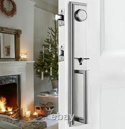 Silver Double Door Handleset Front Entry Door Lockset Exterior Full Escutcheo