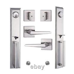 Silver Double Door Handleset Front Entry Door Lockset Exterior Full Escutcheo