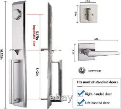 Silver Double Door Handleset Front Entry Door Lockset Exterior Full Escutcheon &