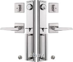 Silver Double Door Handleset Front Entry Door Lockset Exterior Full Escutcheon &