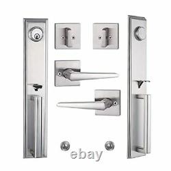 Silver Double Door Handleset Front Entry Door Lockset Exterior Full Escutcheon L