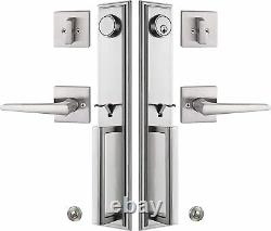 Silver Double Door Handleset Front Entry Lockset Exterior Escutcheon Lockset