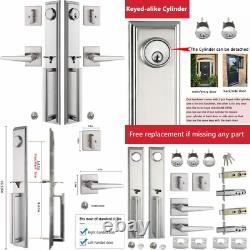 Silver Double Door Handleset Front Entry Lockset Exterior Full