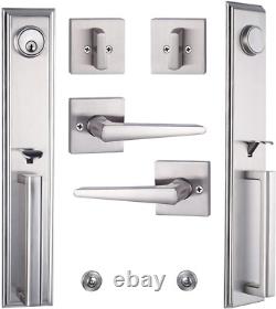 Silver Double Door Handleset Front Entry Lockset Exterior Full