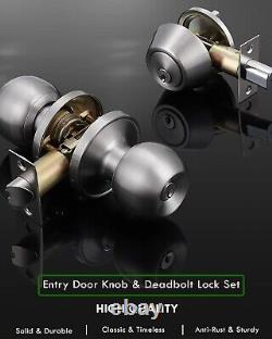 Solid Satin Nickel Keyed Entry Door Knobs with Single Cylinder Deadbolt Lock