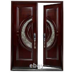 Solid Wood Front DoorHigh Class Crescent Glass Exterior Entry House Wood Door