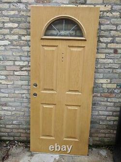 Steel Entry Door 34.75 (w) x 82.25 H (white exterior/golden oak interior)