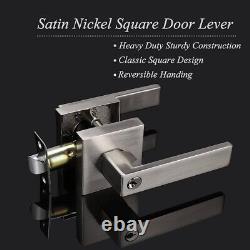 6PK Leviers de porte en nickel satiné, clés identiques, serrure d'entrée carrée pour porte d'entrée de bureau