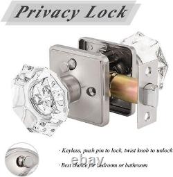 6pk Probrico Octagon Diamond Knobs De Porte En Cristal Avec Serrure, Confidentialité Pour Le Lit/baignoire