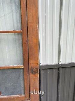 Antique Craftsman Porte Extérieure En Bois D'entrée 8 Pane Verre Laiton Hdwe Patina 32x75