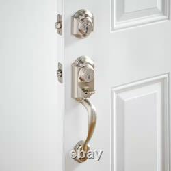 Poignée de porte simple cylindre Montara en nickel satiné avec bouton de porte d'entrée Juno