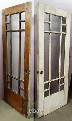 Porte d'entrée en bois ancien vintage avec fenêtres en verre extérieures : 31,5x79,5x1,75