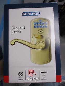 Serrure à clavier Schlage EZ Install Keypad Lever FE595 V PLY 505 FLA Bright Brass NEUVE
